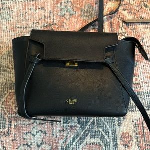 Black leather buckle shoulder bag gold hardware